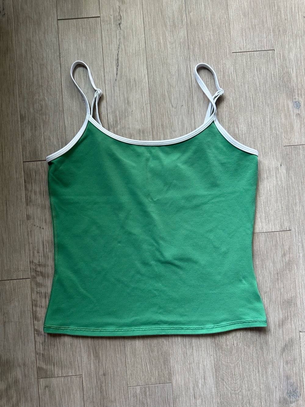 Aritzia Golden Green Spaghetti-Strap Tank Top with White Trim Size Large